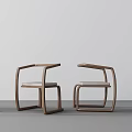 Two Modern Leisure Chairs With Wooden Frame Curved Armrests And Light Colored Seat
