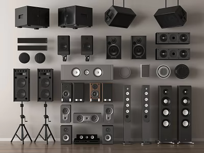 Various Styles Of Audio Speakers Including Floor Standing Bookshelf Wall Mounted And Stand Models 3d model