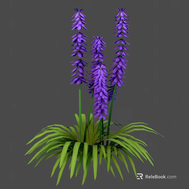 Elegant Herb Plant With Purple Flowers And Long Green Leaves 3d model 