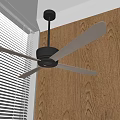 Modern Ceiling Fan With Light Near Window Blinds And Wooden Wall