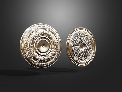 Ornate Carved Golden Circular Decorative Ceiling Medallions With Intricate Design Details 3d model