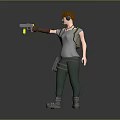 Red Haired Man Holding Gun Wearing Vest And Green Pants With Headphones On Platform