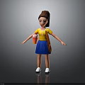 3D Girl Character With Brown Ponytail Yellow Shirt Blue Skirt Holding Orange Cup And Pink Cream