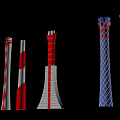 Colorful Designed Pipes in Red White Blue Featuring Striped and Geometric Patterns on Black Background