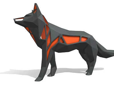 Wolf Shaped Decorative Ornament Set with Geometric Design Black and Orange Modern Sculpture Decor 3d model