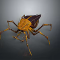 3D Fantasy Insect Character Design With Yellow Brown Exoskeleton And Long Legs