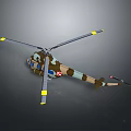 Toy Helicopter Model With Camouflage Design And Yellow Tipped Rotors