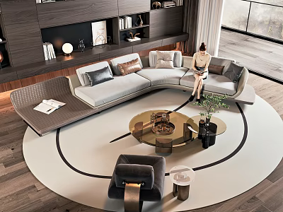 Elegant Modern L shaped Sofa and Coffee Table Set with Round Table and Area Rug 3d model