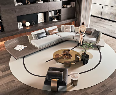 Elegant Modern L shaped Sofa and Coffee Table Set with Round Table and Area Rug 3d model