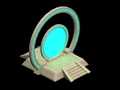 Ornate Ancient Stone Structure Featuring Glowing Blue Circle Decorative Frame And Steps 3d model