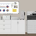 Office Appliances Setup with Printer Scanner Multifunction Device File Cabinet and Whiteboard Charts 3d model