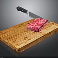 Fresh Raw Beef Steak on Wooden Cutting Board with Sharp Knife 3d model