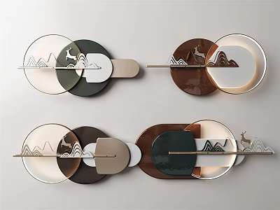 Modern Geometric Wall Decor With Round Irregular Shapes Mountain Deer Patterns 3d model