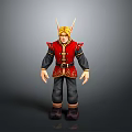 3D Male Character Model In Red Gold Outfit With Golden Headpiece And Black Pants