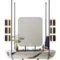 Contemporary Bathroom Vanity With Rectangular Mirror Hanging Lights And Small Potted Plant 3d model