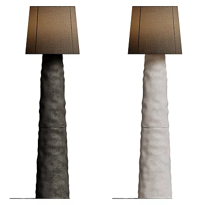 Modern Textured Floor Lamps with Dark and Light Colored Bases and Fabric Shades 3d model