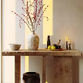 Quiet Middle and Ancient Style Entrance End Scene Case End Scene Table Entrance Table Entrance Solid Wood End Scene Table Pottery Pot Dried Flower Candle Ornaments 3d model