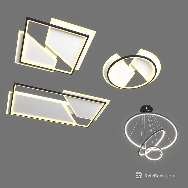 Modern Ceiling Lights With Multiple Geometric Circular And Square Designs For Contemporary Home 3d model 