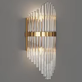 Elegant Modern Wall Sconce Featuring Transparent Vertical Glass Rods and Gold Band