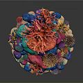 Colorful Coral Reef Marine Scene With Vibrant Red Orange Blue And Purple Structures