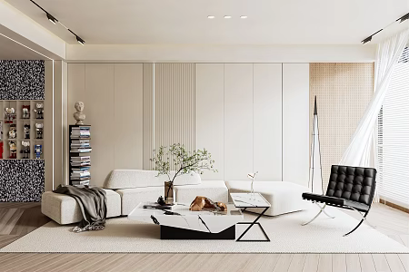 Modern Living Room Sofa Coffee Table Book Decoration Leisure Chair Floor Lamp 3d model