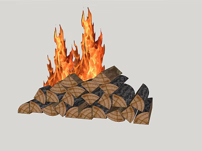 Stone Wood Logs Burning with Bright Flames in Natural Outdoor Fire Scene 3d model