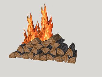 Modern firewood rural fireplace firewood flame 3d model