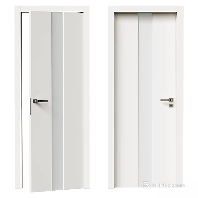 Modern Interior Hinged Door With White Finish Handle And Lock Design 3d model 