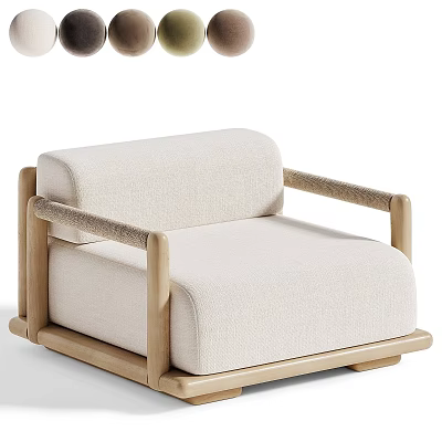 Minimalist Beige Fabric Accent Chair With Wooden Frame And Cozy Design 3d model