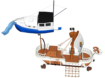 Ship Shaped Playground Equipment With Slide Pirate Theme And Rope Ladder 3d model
