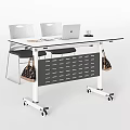 Modern Meeting Room Interior With Mobile White Table Laptop Cup And White Backrest Chairs