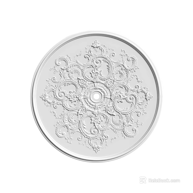 Ornate Round White Ceiling Medallion With Intricate Decorative Scroll Patterns 3d model
