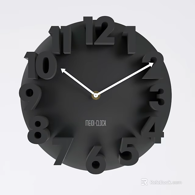 Modern Black Wall Clock With Large Numbers White Hands And METROCK Branding 3d model 