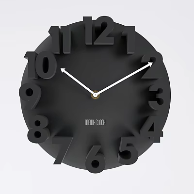 Modern Black Wall Clock With Large Numbers White Hands And METROCK Branding 3d model