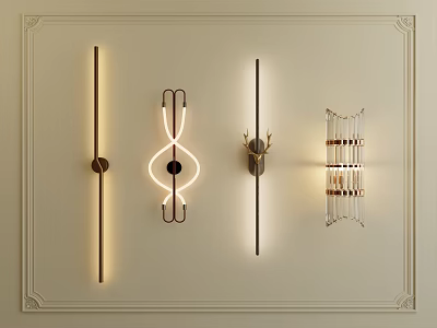 Modern Wall Lamps With Various Stylish Designs On Decorative Light Wall 3d model