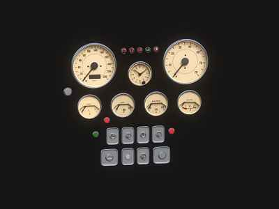 Professional Industrial Equipment Control Panel Featuring Multiple Gauges Indicators And Buttons 3d model