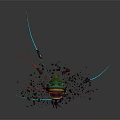 Small Characters With Glowing Weapons Near Green Creature Open Mouth And Colorful Light Beams
