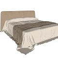 Cozy Double Bed With Upholstered Headboard And Draped Linen Blanket 3d model