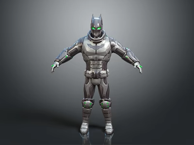 Futuristic Combat Armor With Silver Gray Body Green Accents And Glowing Eyes 3d model