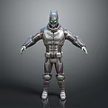 Futuristic Combat Armor With Silver Gray Body Green Accents And Glowing Eyes