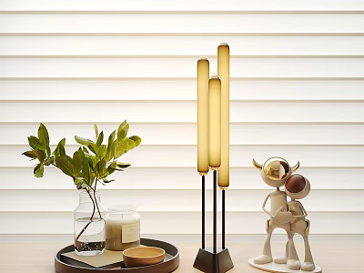 Modern Interior Decorative Ornament Set With Green Plant Vase Candle Tray And Sculpture Lamp 3d model