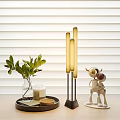 Modern Interior Decorative Ornament Set With Green Plant Vase Candle Tray And Sculpture Lamp