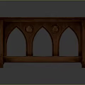 Gothic Style Wooden Dining Table with Arched Structure and Circular Cutouts