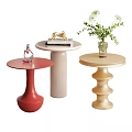 Elegant Modern Red Beige Gold Side Tables With Spiral Base And Decorative Items