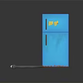 Vintage Blue Double Door Refrigerator With Rustic Details And Gold Accents