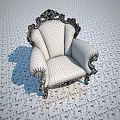 Elegant Carved Armchair With Gray Fabric Upholstery And White Ornate Wooden Frame Classical Design