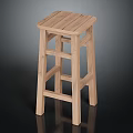 Natural Wooden Stool With Rectangular Plank Seat And Simple Four Leg Design 3d model