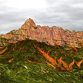 Scenic Mountain Landscape With Rocky Peaks And Lush Green Vegetation