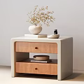 Modern Wooden Nightstand With White Vase Dried Plant Books Tray And Drawers
