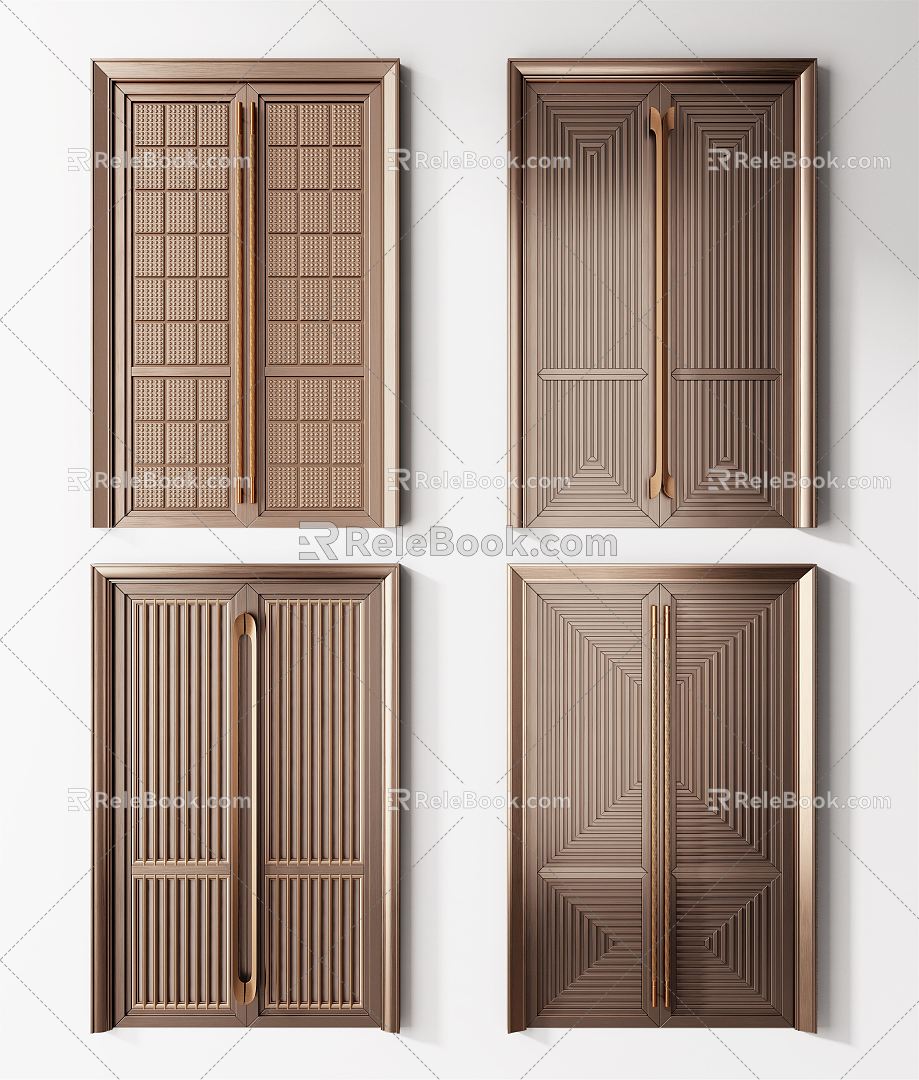 New Chinese style door copper door double door combination 3d model